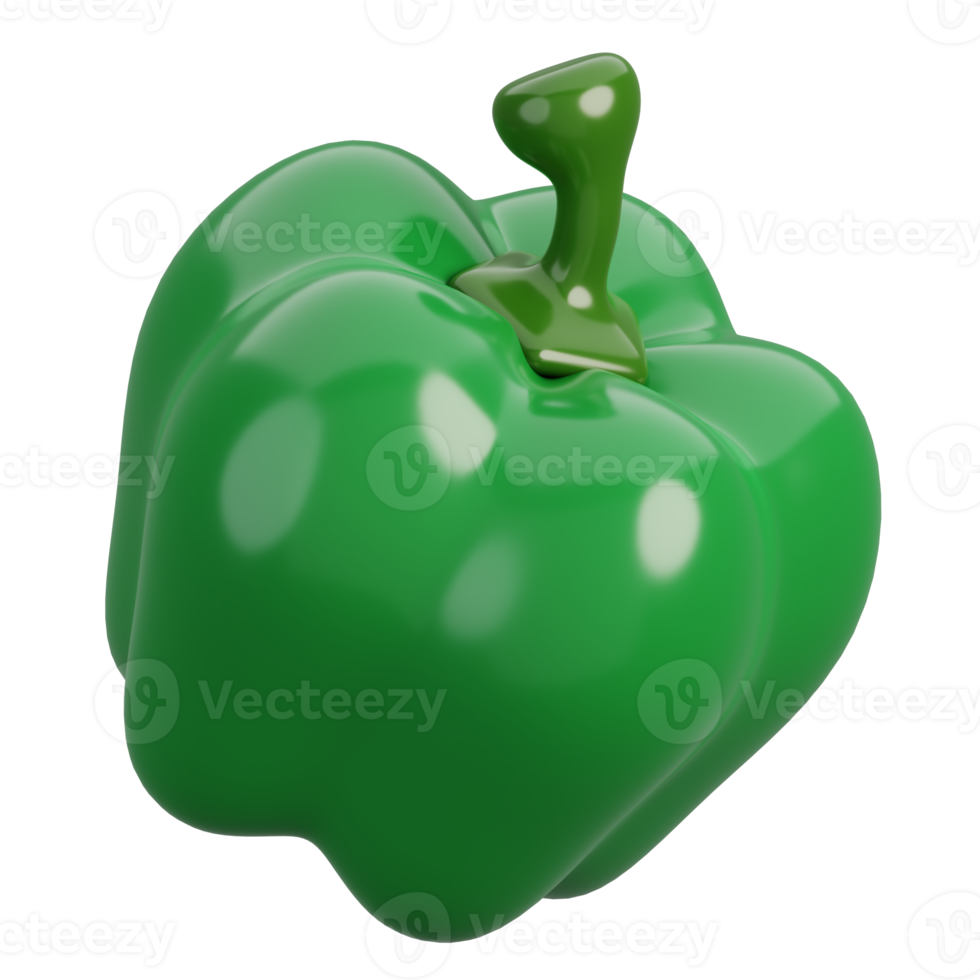 Cartoon fresh green bell pepper vegetable isolated. 3d render illustration png