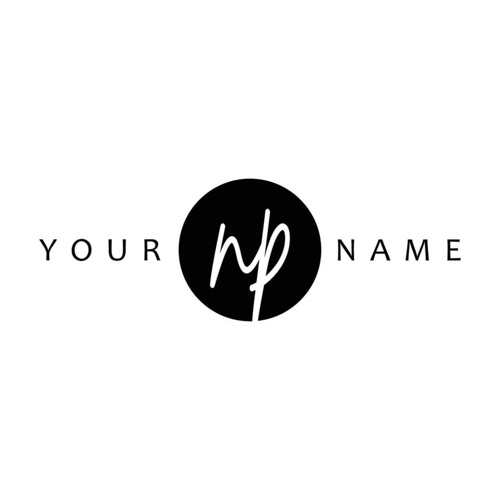 NP Initial Handwriting In Circle Frame Template Design vector