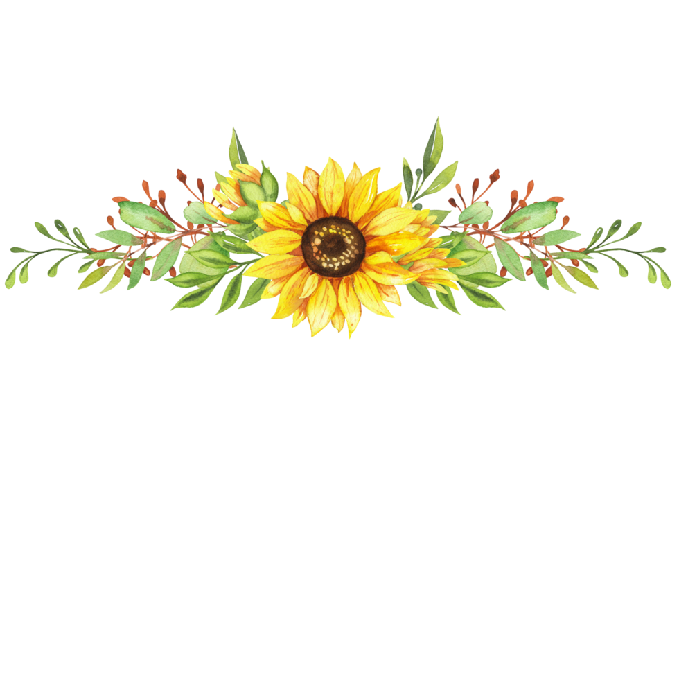 Frame with Sunflowers, yellow flowers, floral illustration png