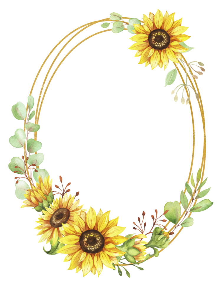 Frame with Sunflowers, yellow flowers, floral illustration png