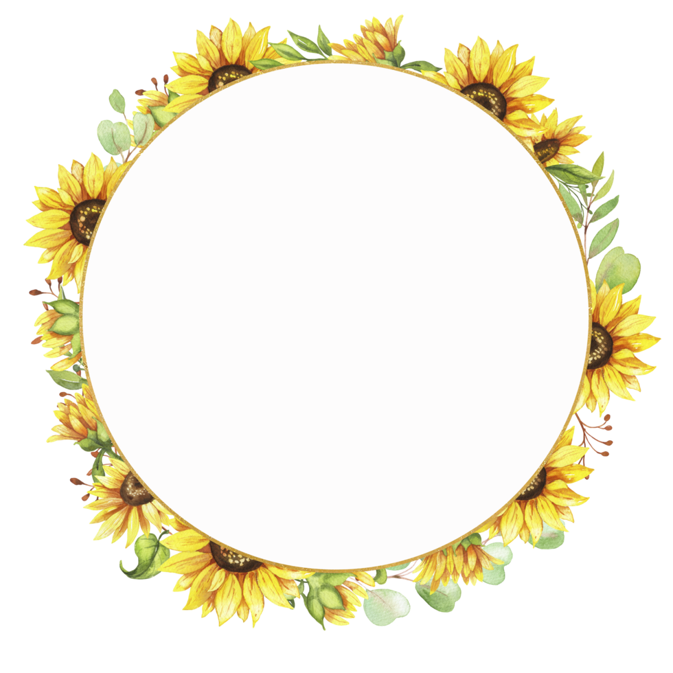 Frame with Sunflowers, yellow flowers, floral illustration png