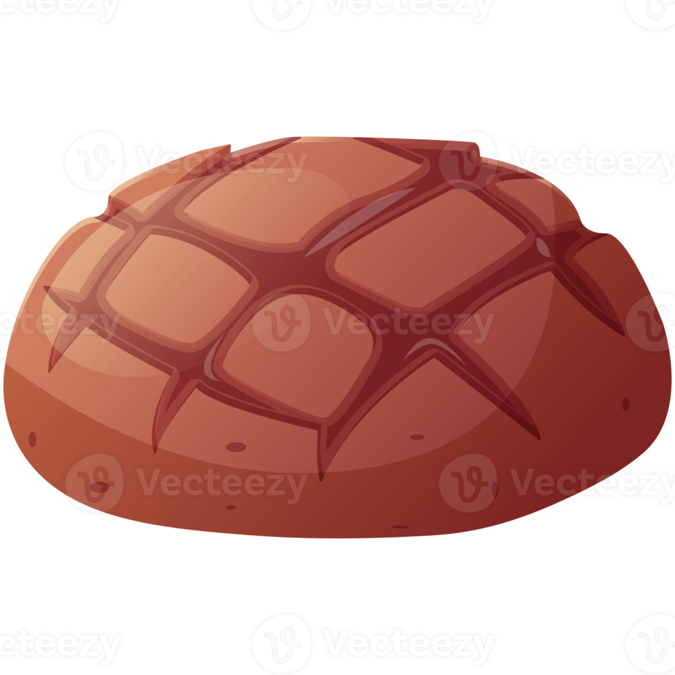 Loaf or dark bread, circle baking bread, food cartoon illustration. Bread clipart, icon for graphic resources for apps, menues. png