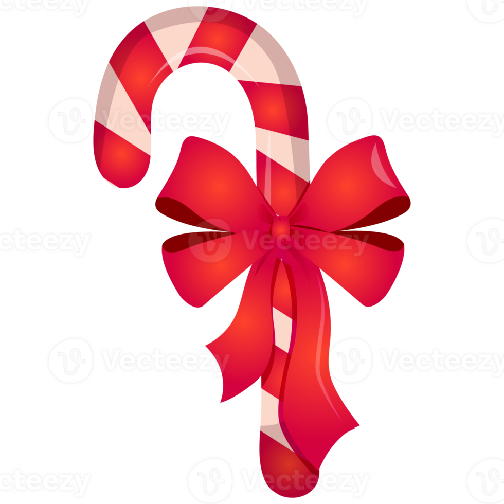 Christmas candy with a red bow for presents.  Cartoon illustration. Christmas and New year holiday.  Greeting card, party invitation card, website banner, social media banner icon png