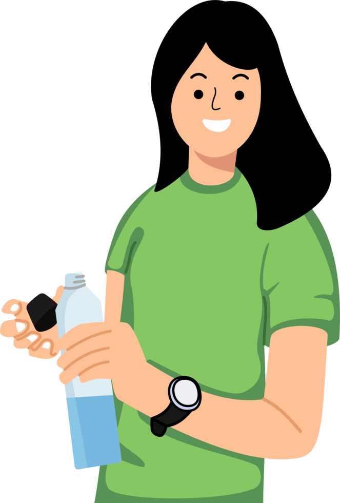 portrait young woman drinking from bottle of water png