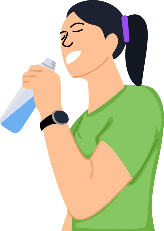 portrait woman drinking water using a bottle png