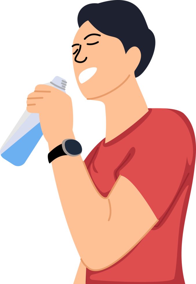 portrait young man drinking water using a bottle png