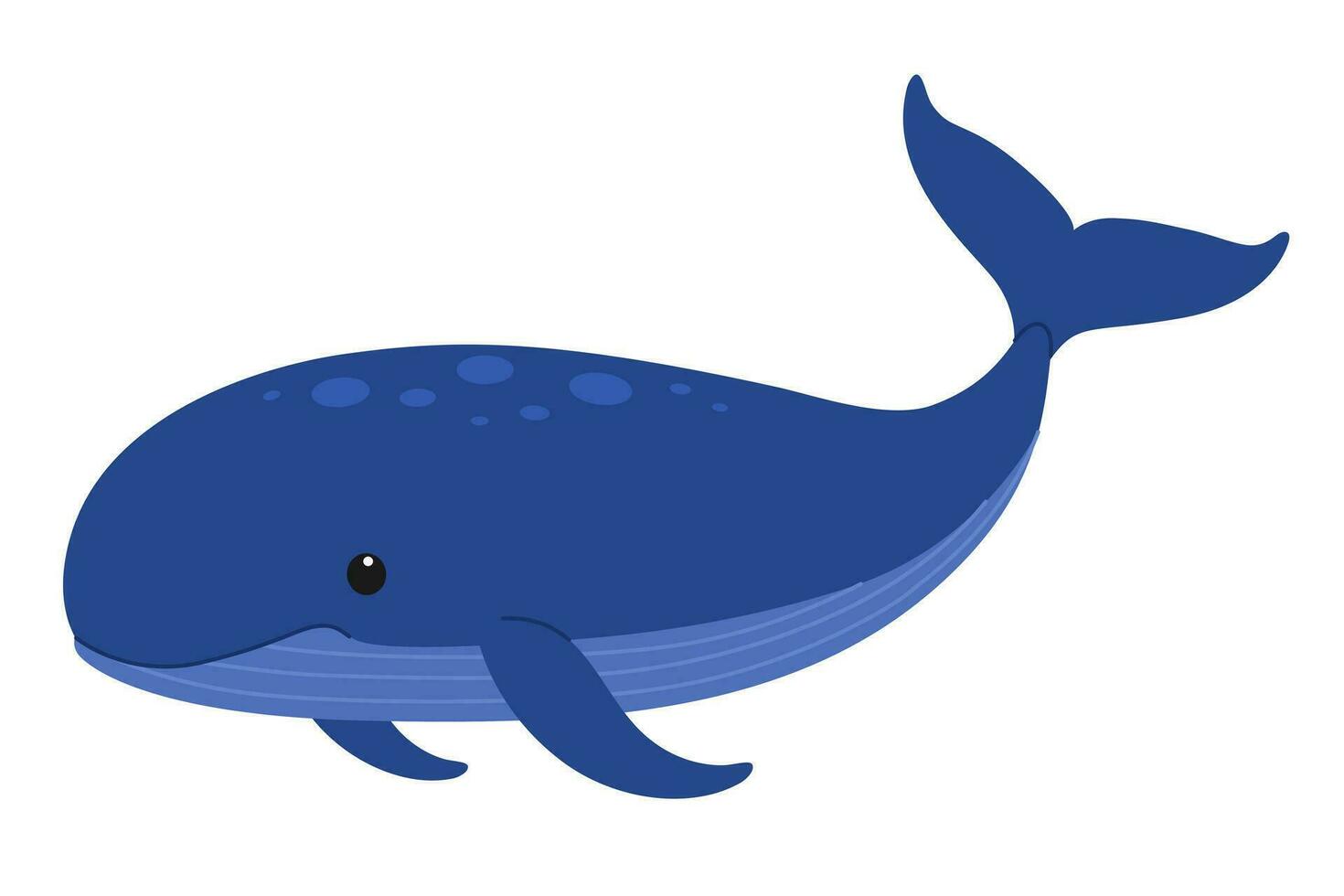 Cute blue whale. Giant sea and ocean animal. Underwater life. Childish character. Vector flat illustration isolated on white background