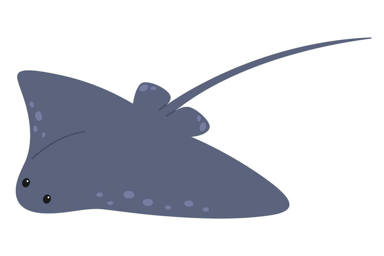 Cute gray blue stingray swimming. Sea and ocean animal. Underwater life. Childish character. Vector flat illustration isolated on white background