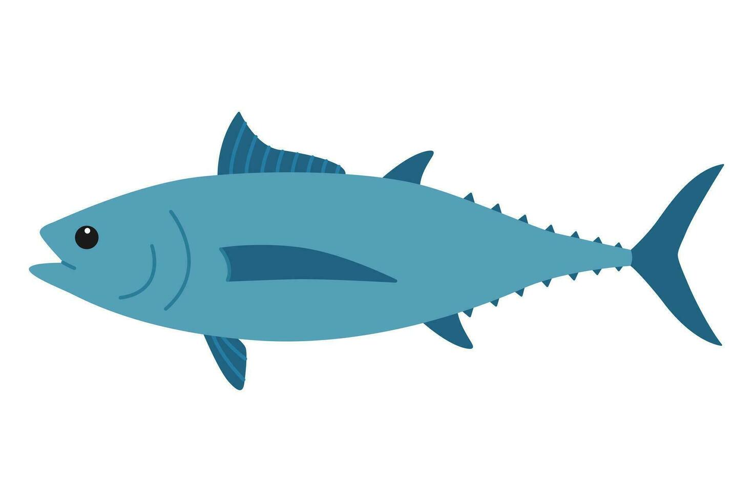 Cute blue tuna. Sea and ocean fish. Underwater life. Childish character. Vector flat illustration isolated on white background