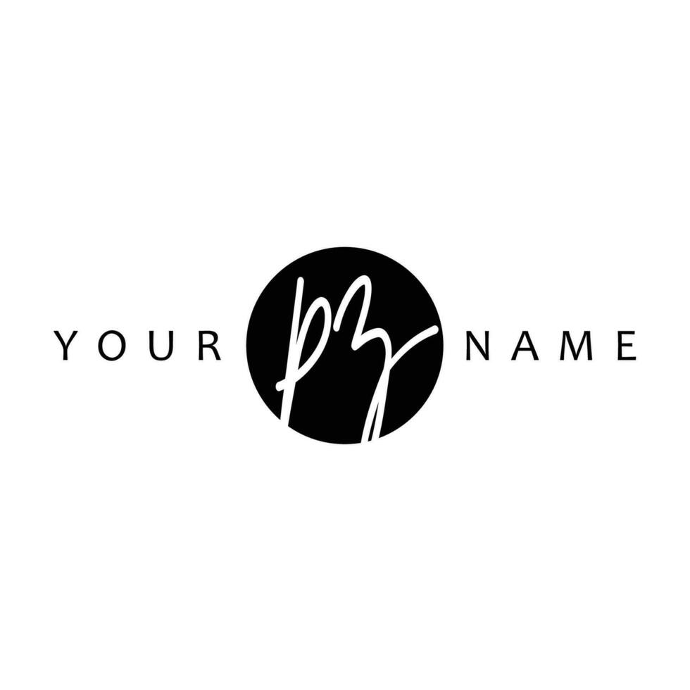PZ Initial Handwriting In Circle Frame Template Design vector