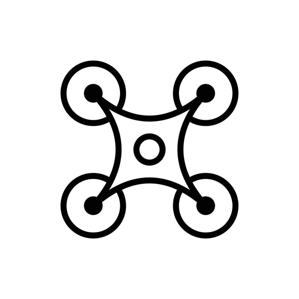 Quadcopter or quadrotor drone icon in line style design isolated on white background. Editable stroke. vector