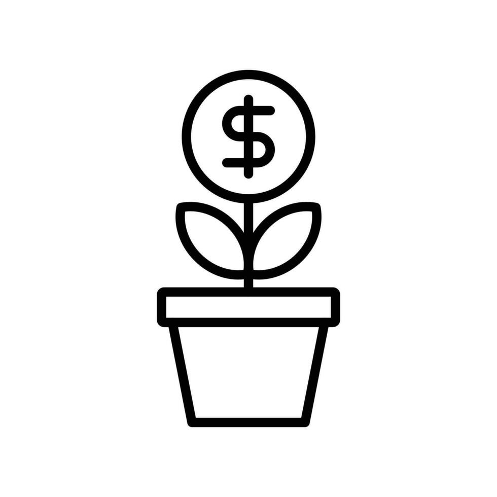 regreso en inversión, crecimiento, dinero árbol, dólar planta icono en línea estilo diseño aislado en blanco antecedentes. editable ataque. vector
