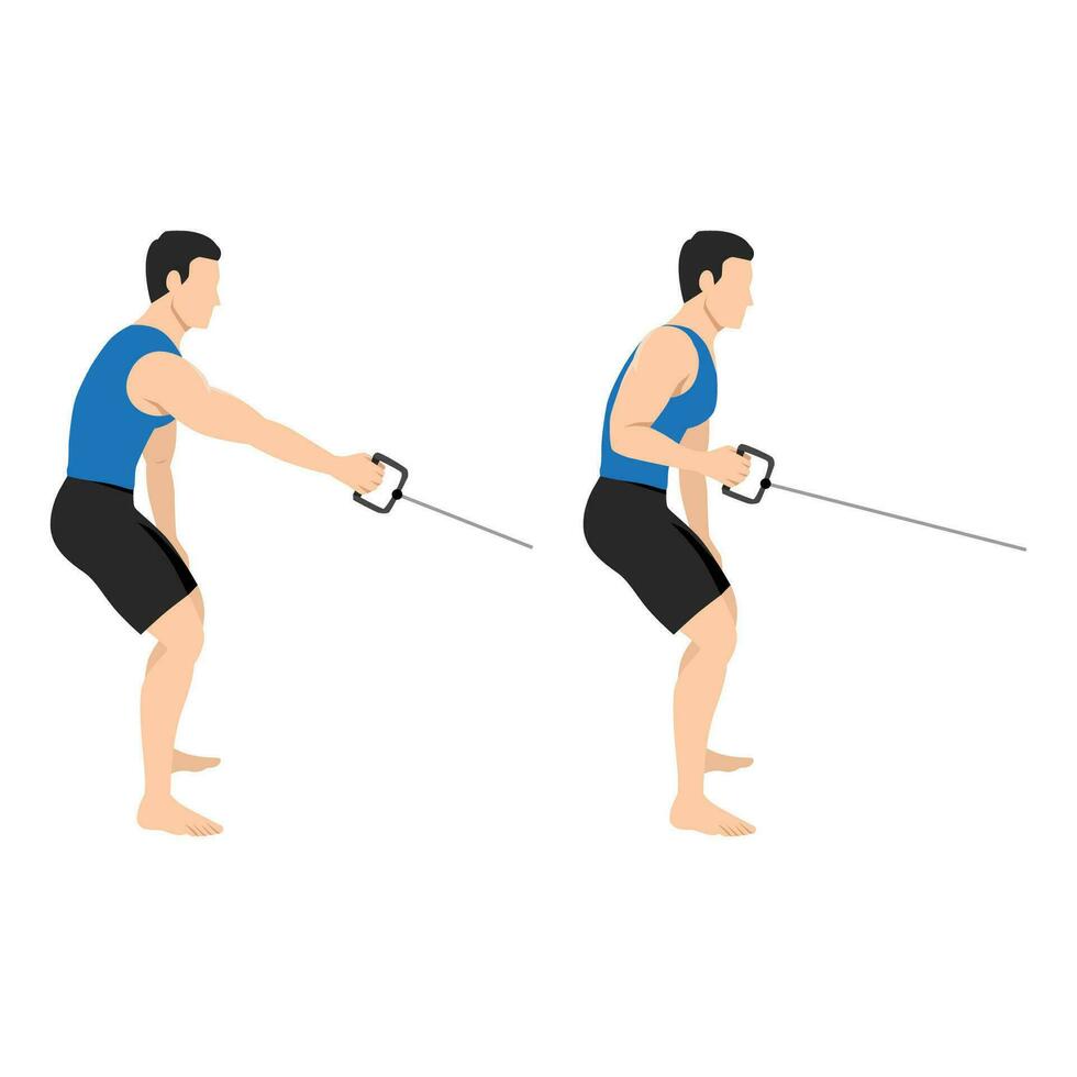 Man doing single cable row exercise. vector