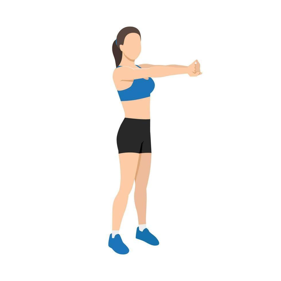 Woman doing upper back stretch exercise. vector