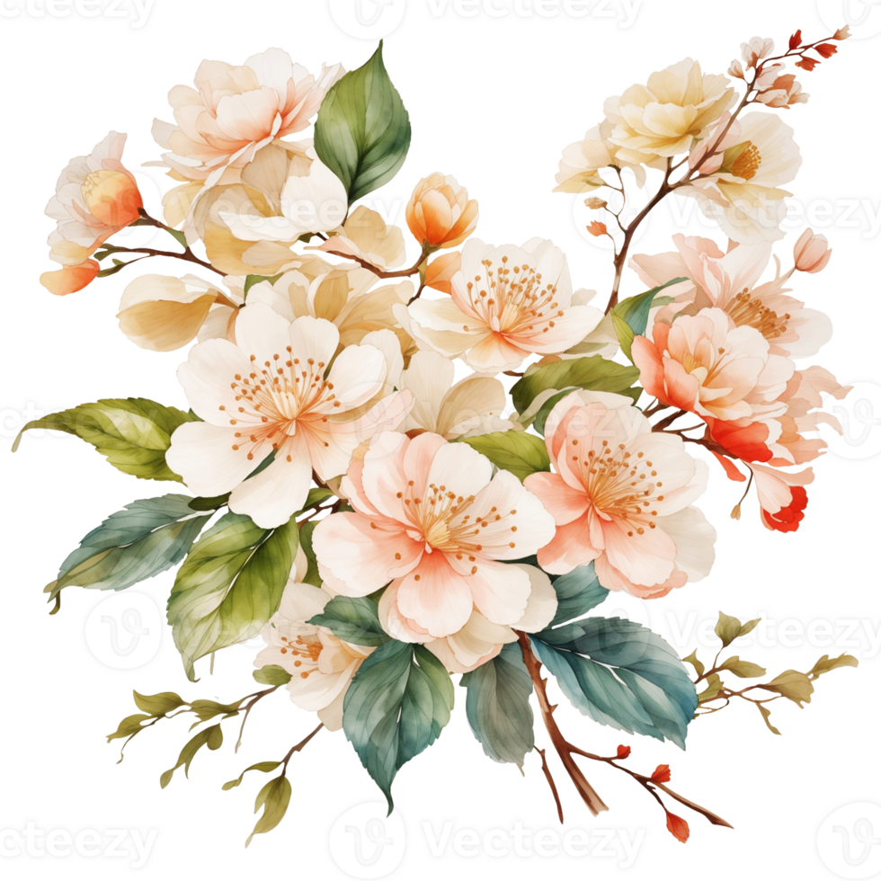 Watercolor Japonica Flower , Flower clipart , wedding flower clipart , Ai generated png