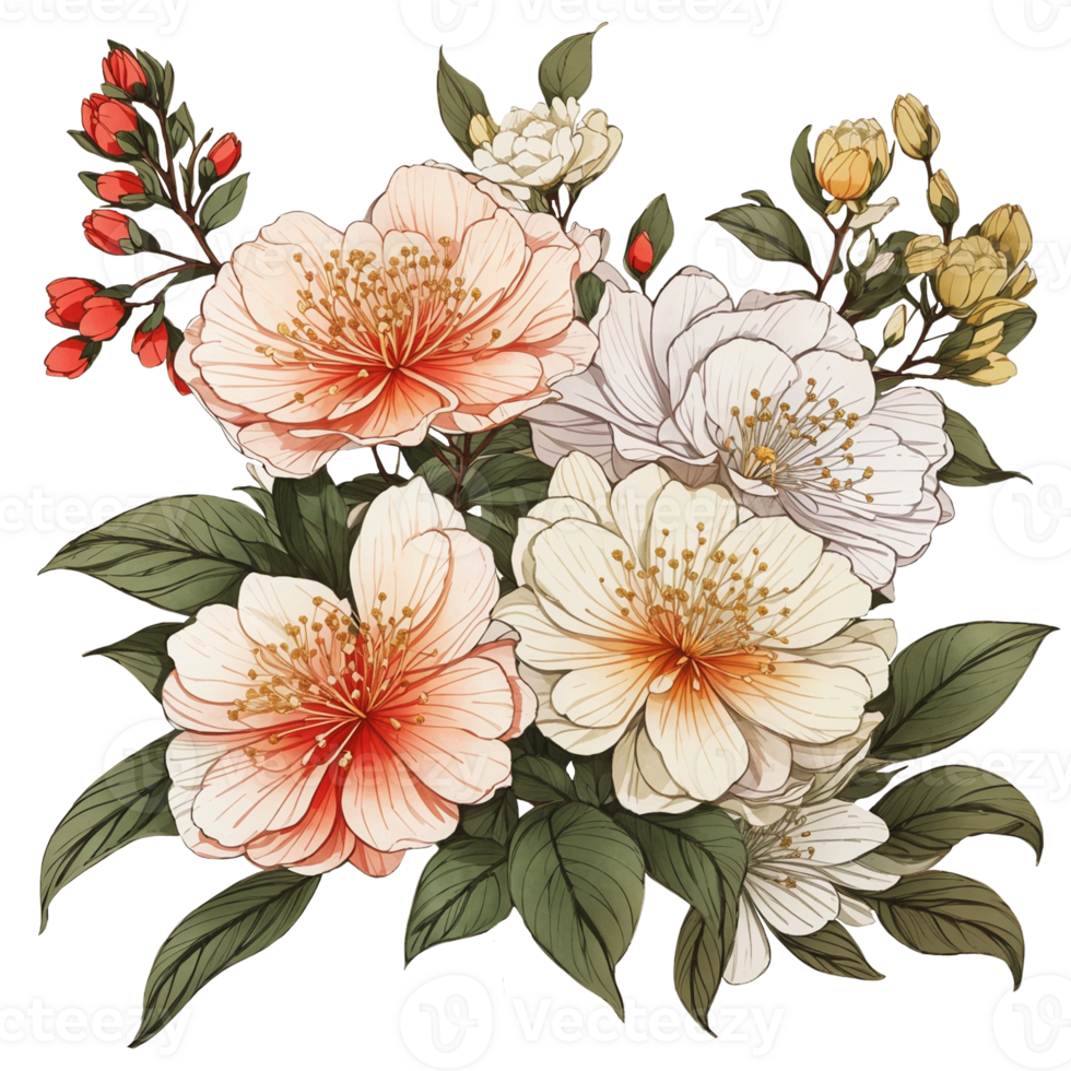 Hand Draw Japonica flower , Wedding Flower clip art , Ai generated png