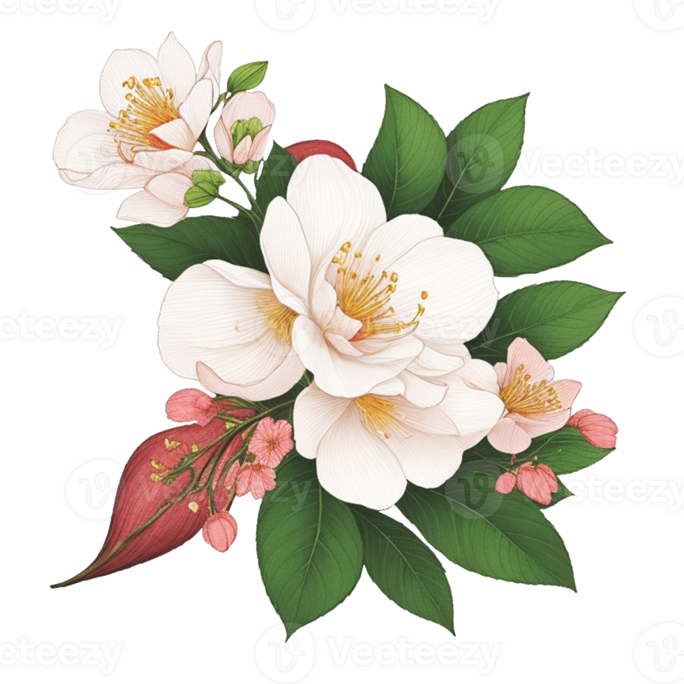 Hand Draw Japonica flower , Wedding Flower clip art , Ai generated png