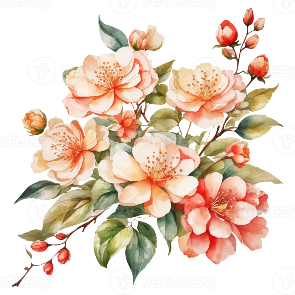 Watercolor Japonica Flower , Flower clipart , wedding flower clipart , Ai generated png