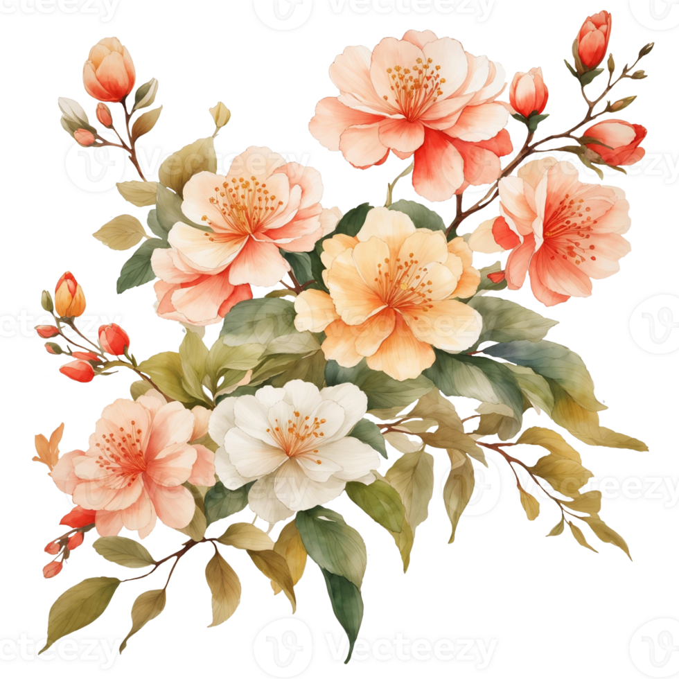 Watercolor Japonica Flower , Ai generated png