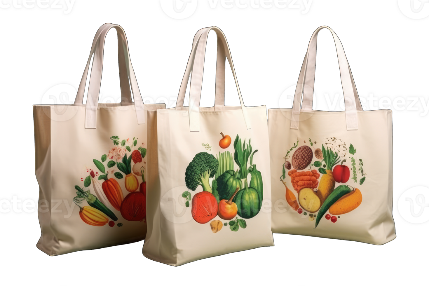 Reusable Canvas tote Cloth Shopping bag mockup of fabric with handle. Template of white cotton with colorful picture eco bag. 3d illustration, AI Generated png