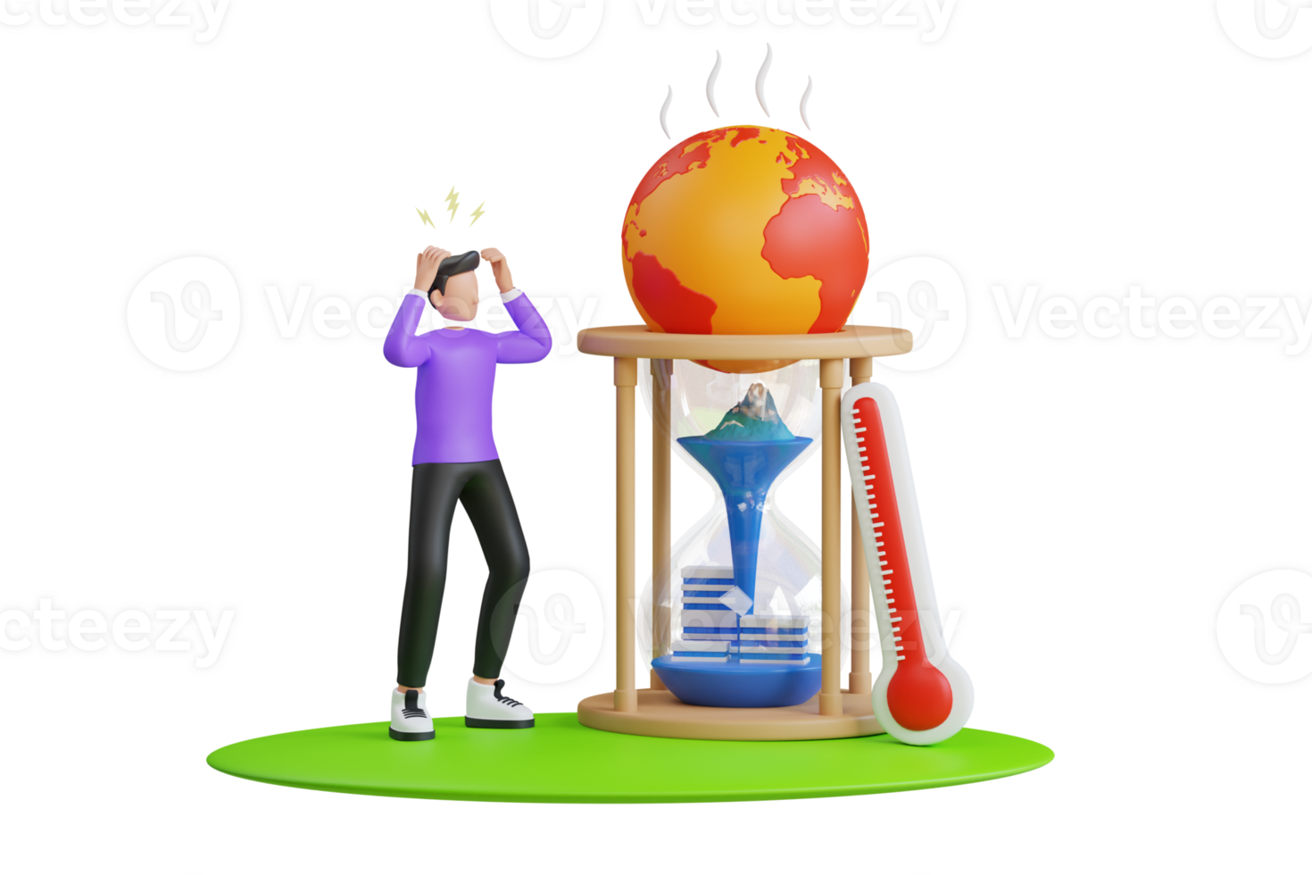 Climate Change 3d illustration. Hot climate environment danger with temperature rising. Global warming concept png