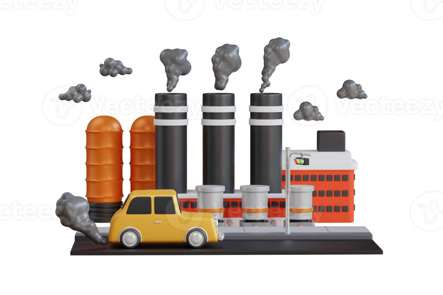 air pollution from industrial fumes and vehicles. Cities road smog, factories and industrial smoke. 3d illustration png