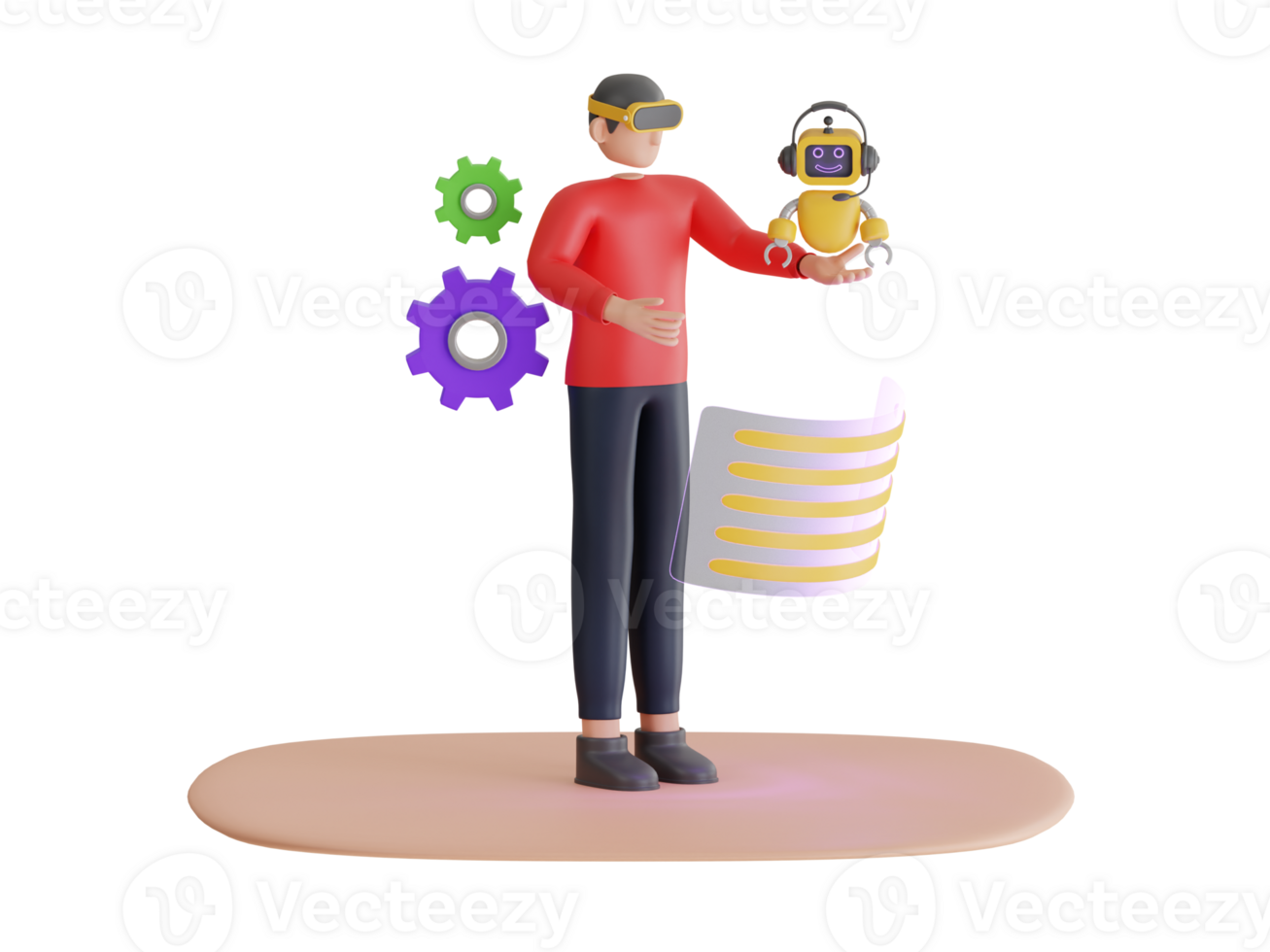 AI assistant support 3d illustration. AI robot assistant supporting online. Artificial intelligence technology concept png