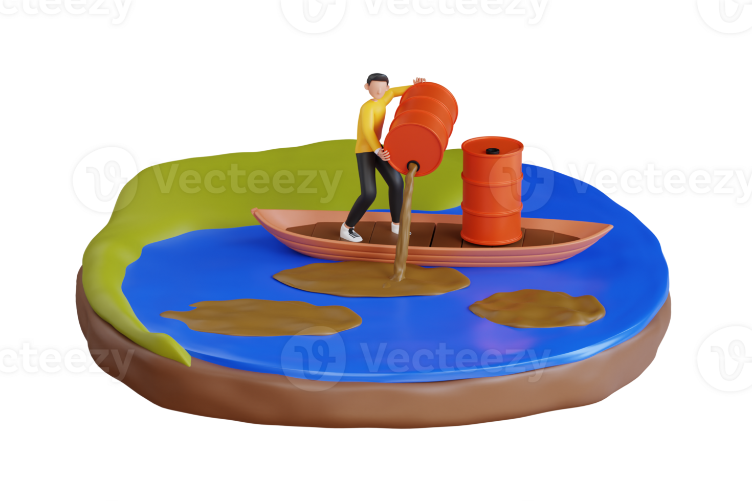 Water pollution from industry. Water pollution and contamination with industrial garbage. 3d illustration png