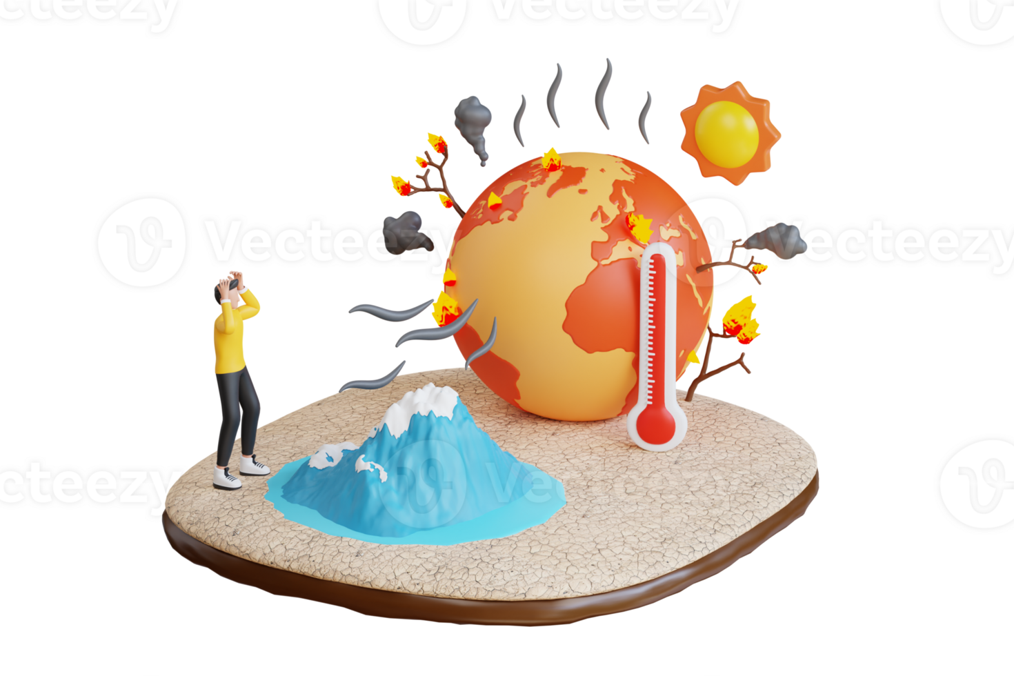 Global warming 3d illustration. Environmental pollution, global heating impact, temperature increase, earth climate, climate change png