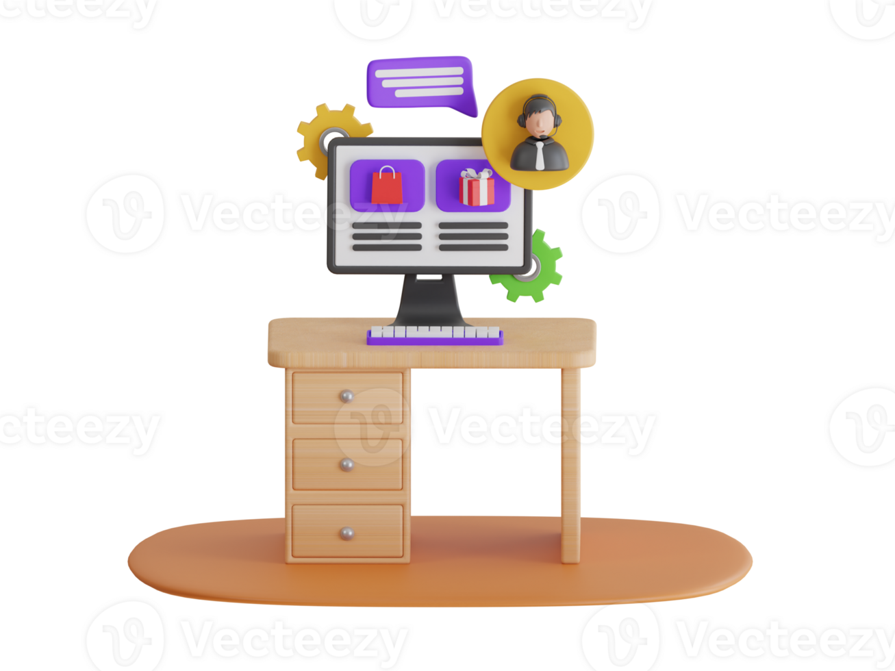 Online shopping customer support. Ecommerce chatbot 3d illustration png