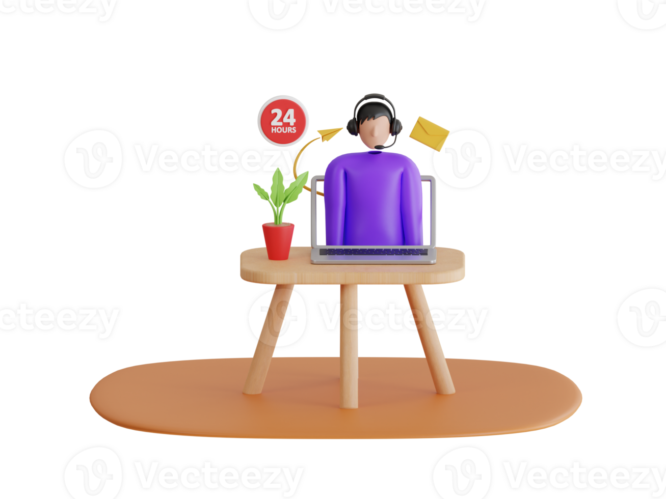 Online virtual assistant. 24 hours helping call center. 3d illustration png
