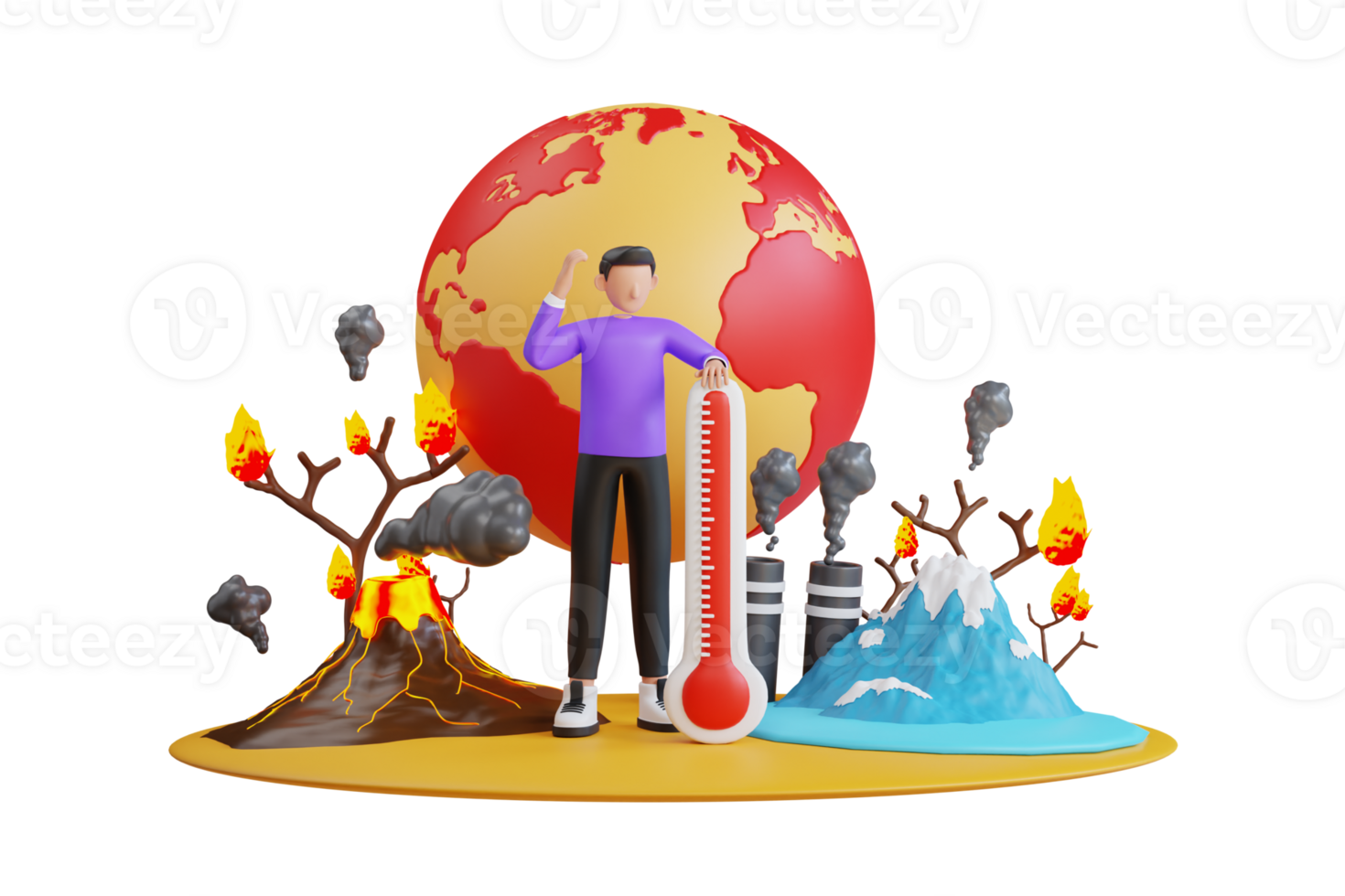 global chauffage 3d illustration. environnement pollution, global chauffage impact, Température augmenter, Terre climat, climat changement png