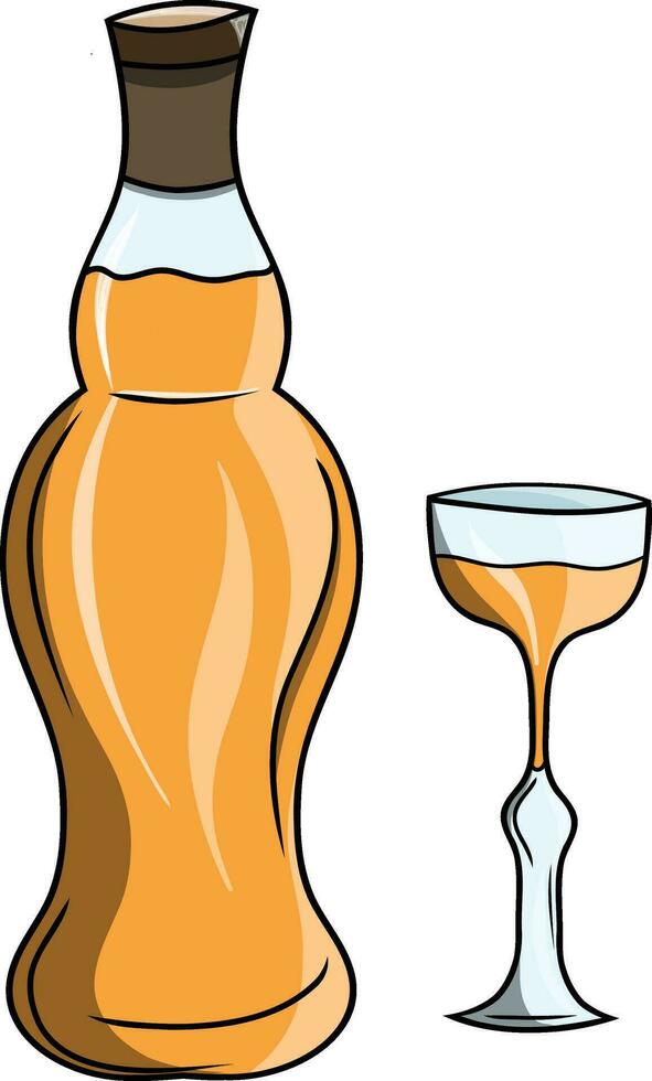 Hand drawn Simple Bottle of Alcohol and A Cup vector