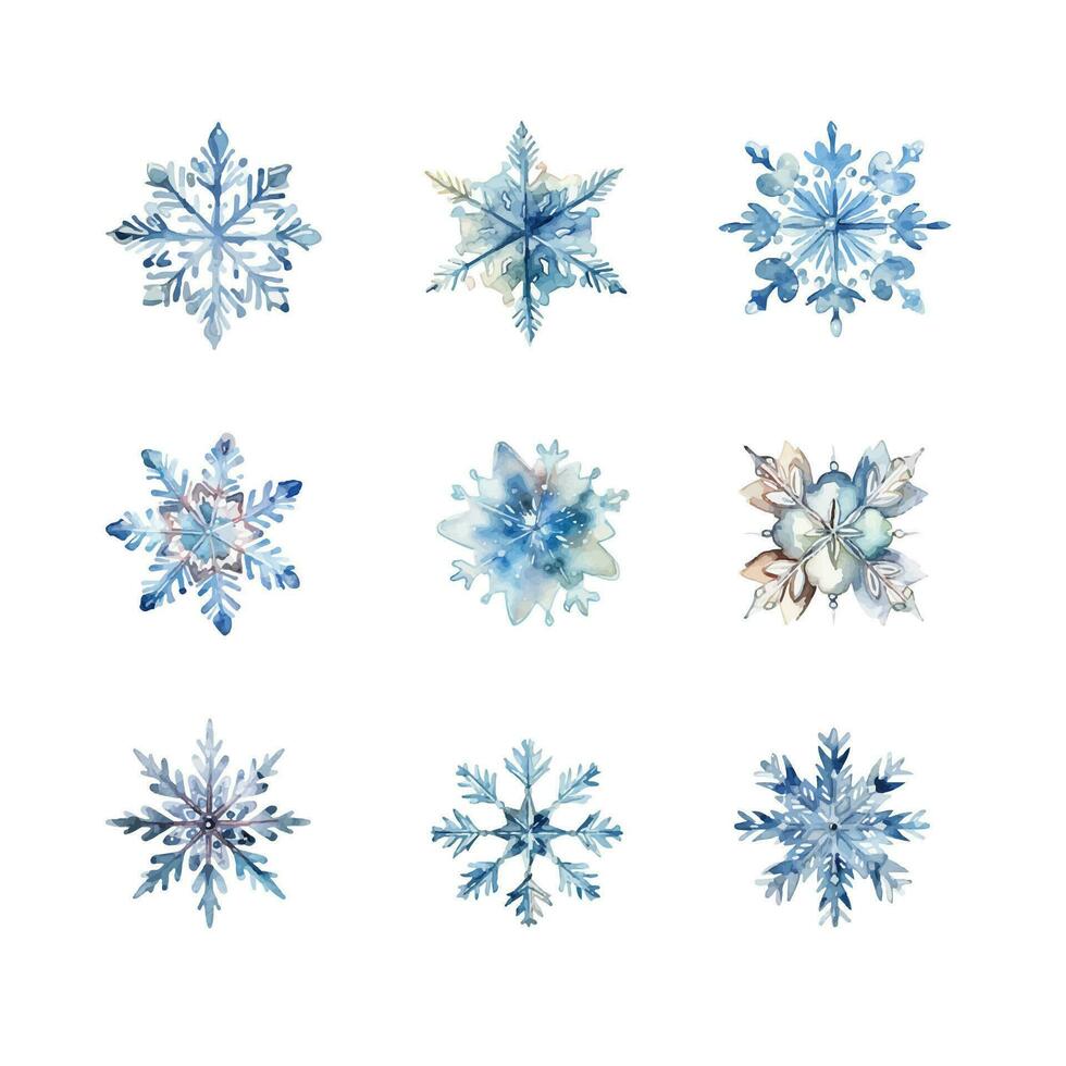 set of vector hand drawn watercolor snowflakes