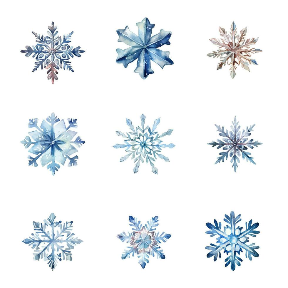 set of vector hand drawn watercolor snowflakes