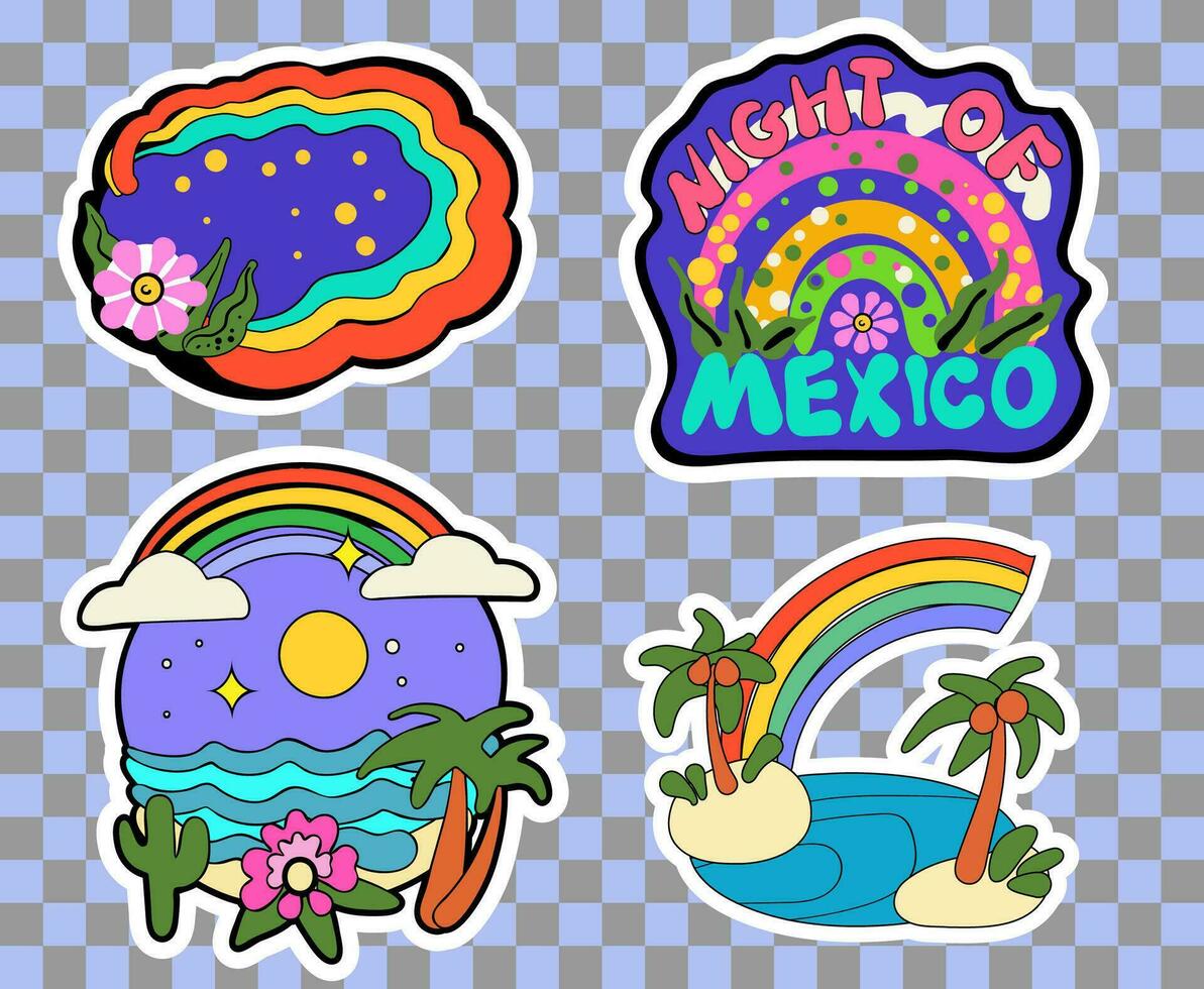 Mexican funny sticker set, Mexico icons and travel design elements illustration vector