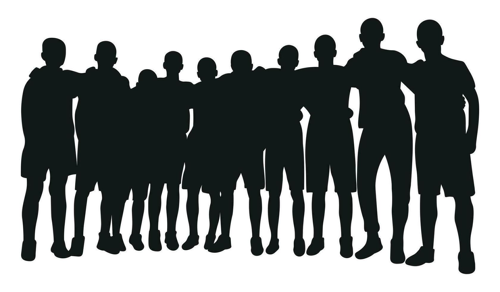 Image of crowd silhouette, group of people, sports team. Fans, admirers, students, audience, public, viewers, watcher vector