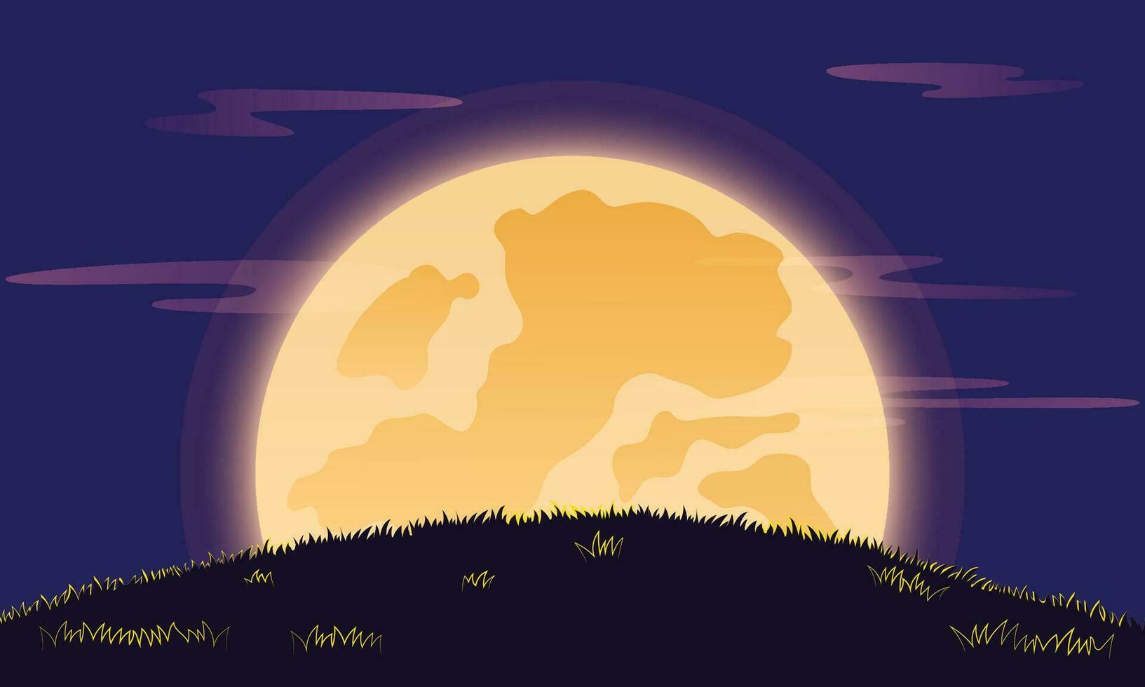Vector halloween dark night scene with full moon