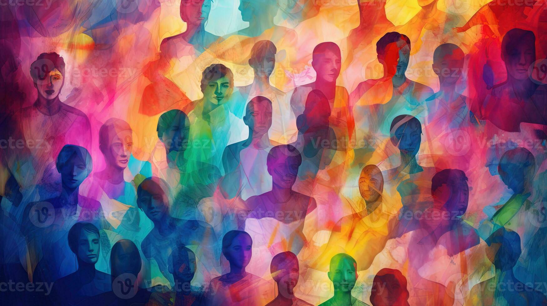 Colorful Abstract Illustration of Diverse People with Ink Effect, Diversity Concept photo