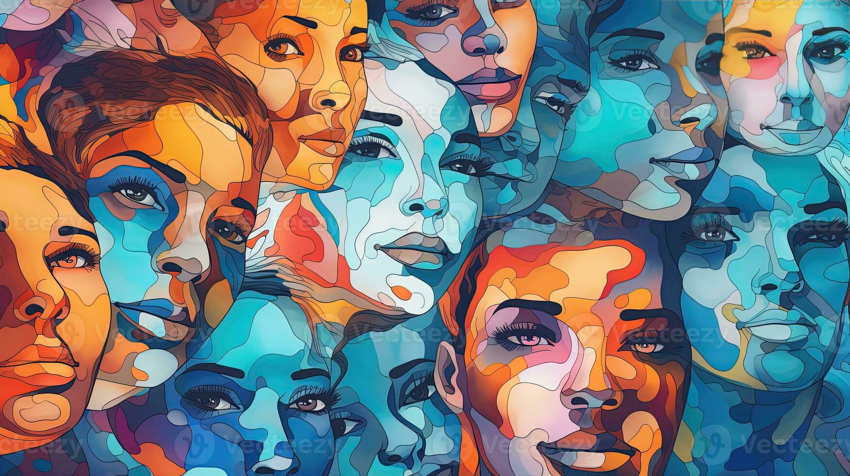 Colorful Abstract Illustration of Diverse People with Ink Effect, Diversity Concept photo