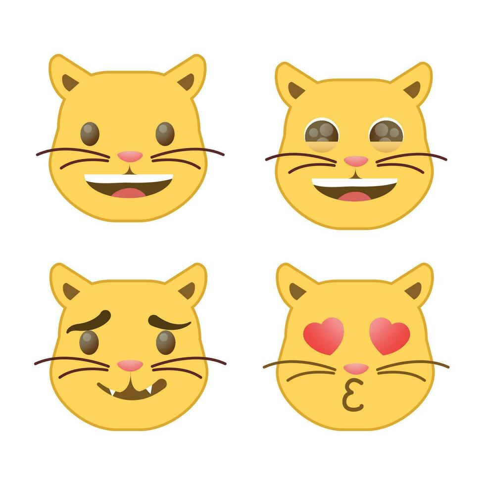 Vector set of cute cartoon ginger cat with various emotions