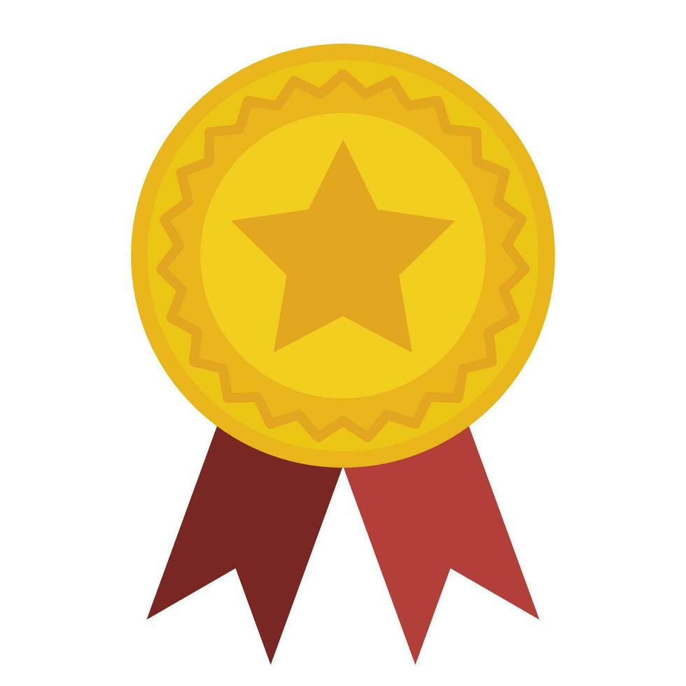 Vector gold medal with red ribbon for first place. trophy, winner award isolated on background