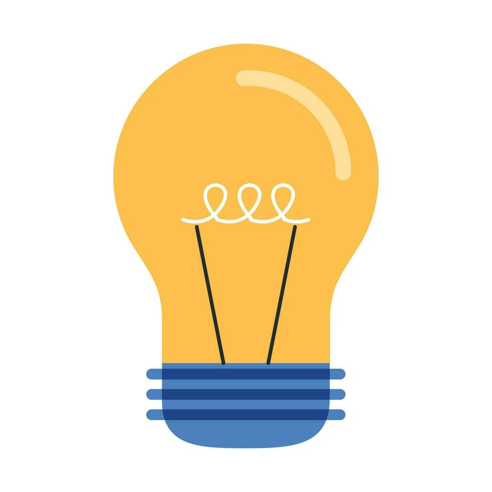 Vector light bulb yellow glowing cartoon vector illustration, idea symbol