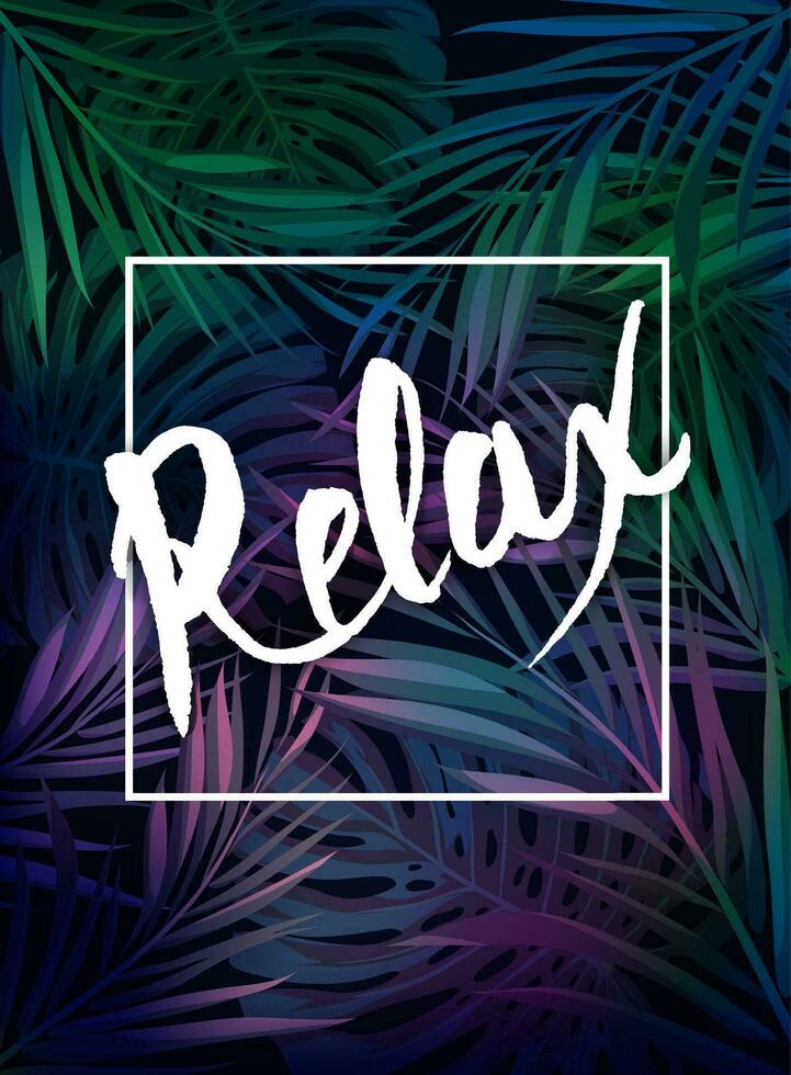 Summer tropical hawaiian background with palm tree leaves and exotic plants vector
