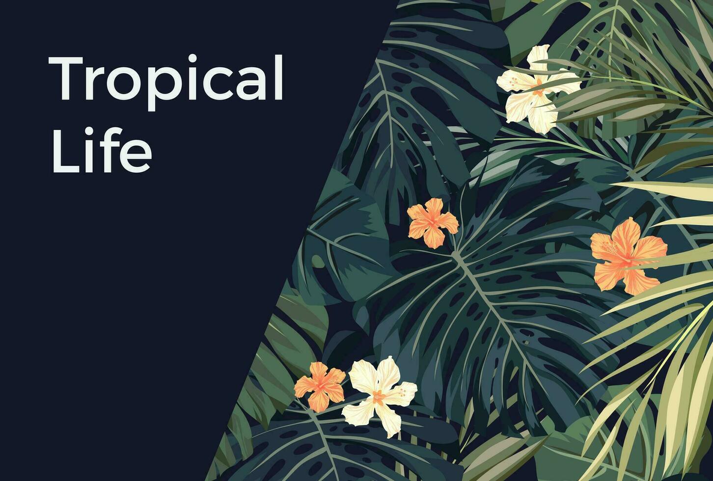 verano tropical hawaiano antecedentes con palma árbol hojas y exótico flores vector