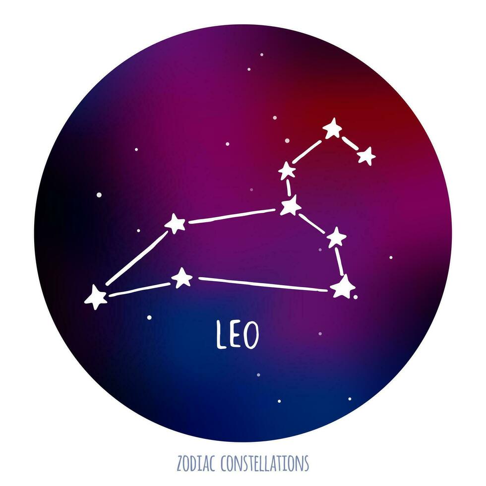 Leo vector sign. Zodiacal constellation made of stars on space background.