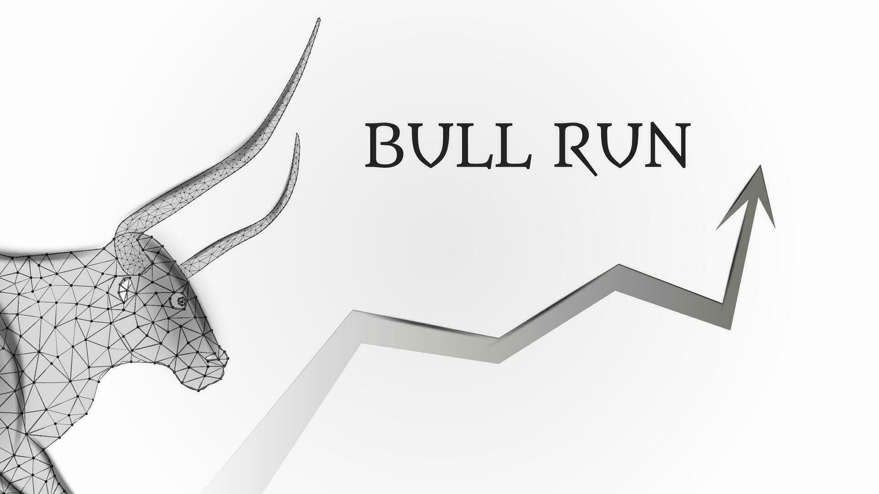 Bull run with a polygonal bull head and an upward arrow on white background. Bullish trend on the stock exchange. Vector illustration.