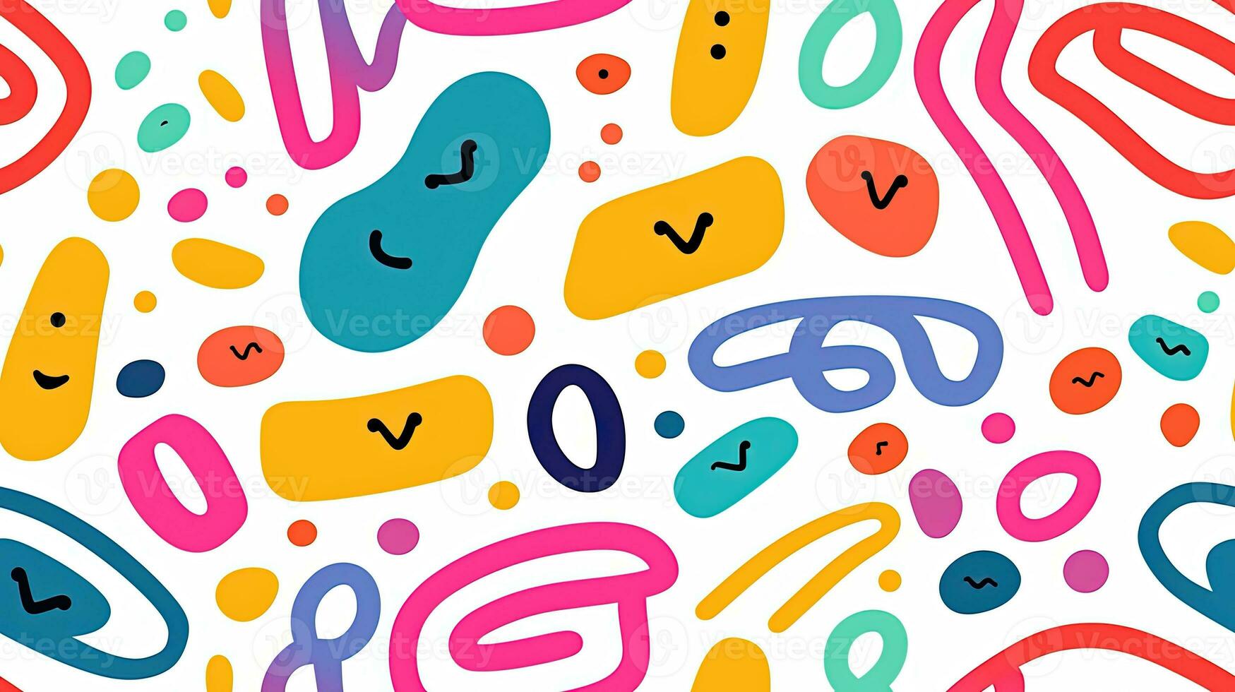 Colorful Fun Line Doodle Seamless Pattern, Minimalist Trendy Style Art Background for Children photo