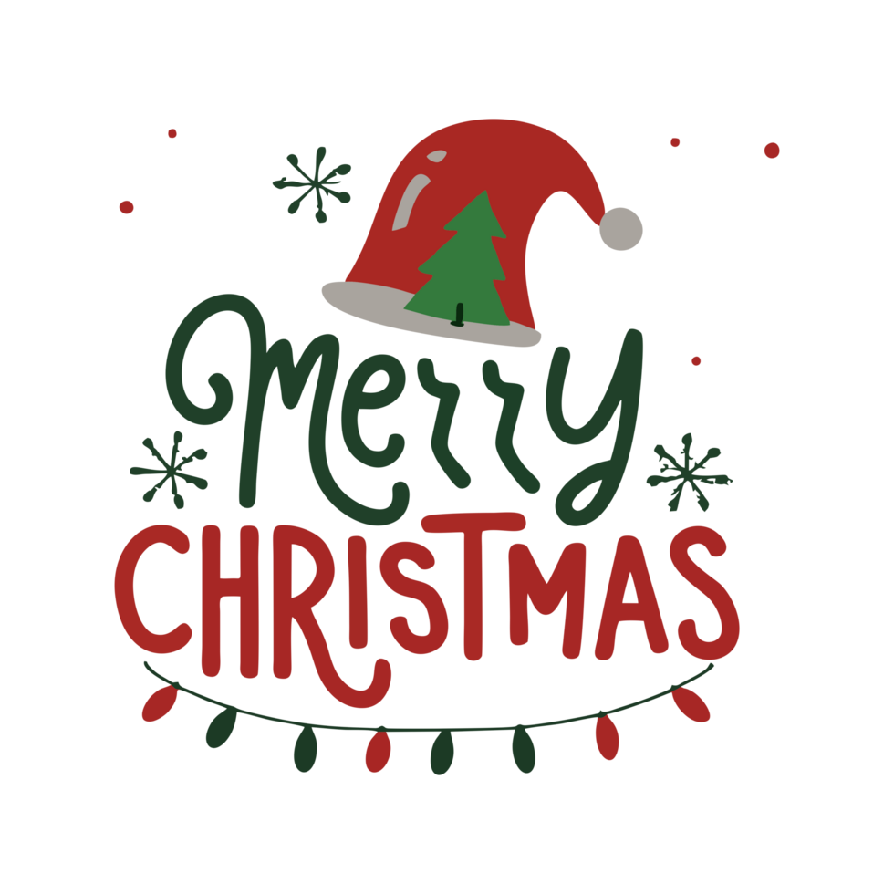 Merry christmas typography lettering santa hat png