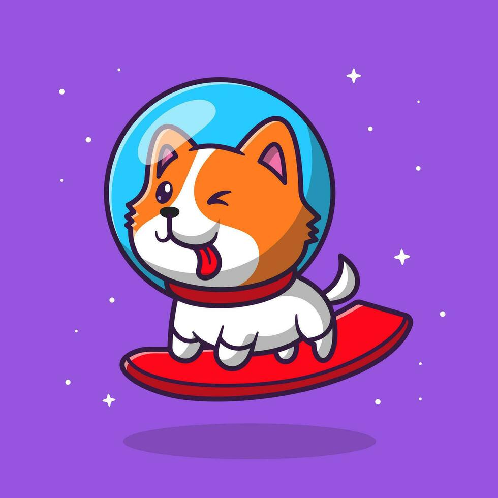 linda astronauta perro surf en espacio dibujos animados vector icono ilustración. animal deporte icono concepto aislado prima vector. plano dibujos animados estilo